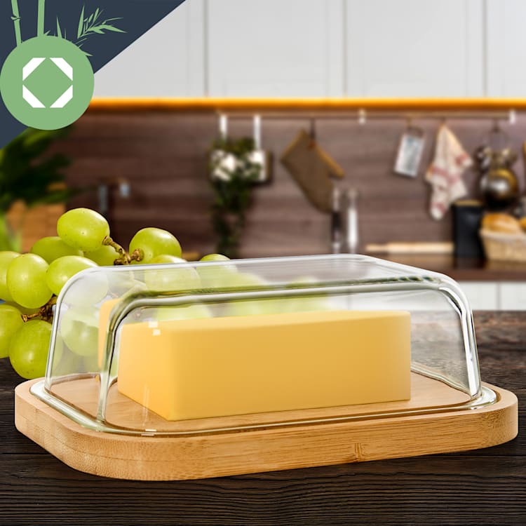 Glas-Butterdose Bambusboden luftdicht geschmacksneutral spülmaschinenfest