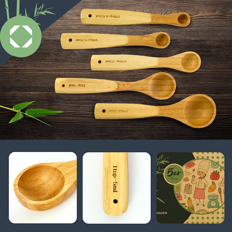 Measuring spoon set baking and cooking utensils ideal measuring set of 5 bamboo