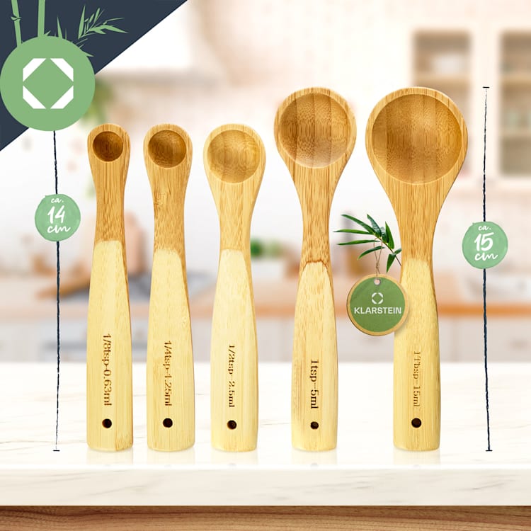 Measuring spoon set baking and cooking utensils ideal measuring set of 5 bamboo