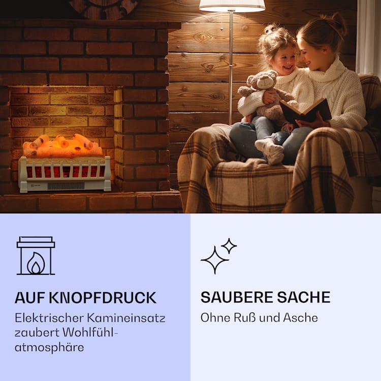 Kamini FXL 2G Elektrischer Kamin Kamineinsatz 1800 W LED-3D-Flammenillusion Weiß