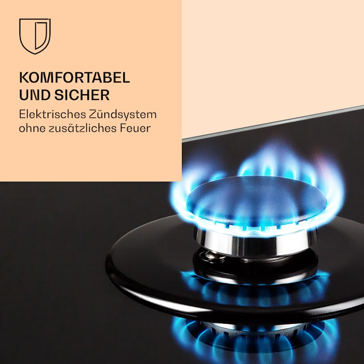 Victoria Domino Gaskochfeld 2-flammig Sabaf-Brenner Glaskeramik Retro-Look Schwarz