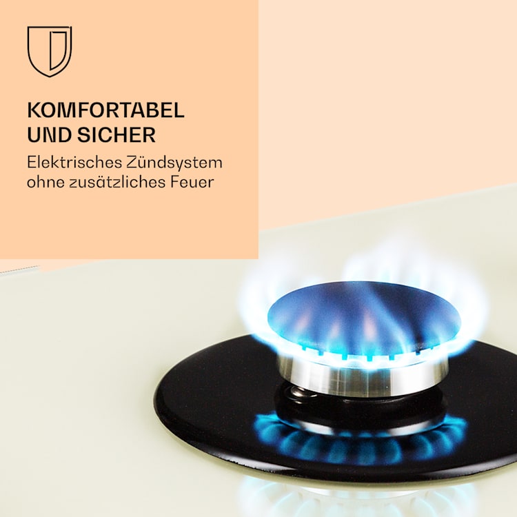 Victoria Domino Gaskochfeld 2-flammig Sabaf-Brenner Glaskeramik Retro-Look Elfenbein