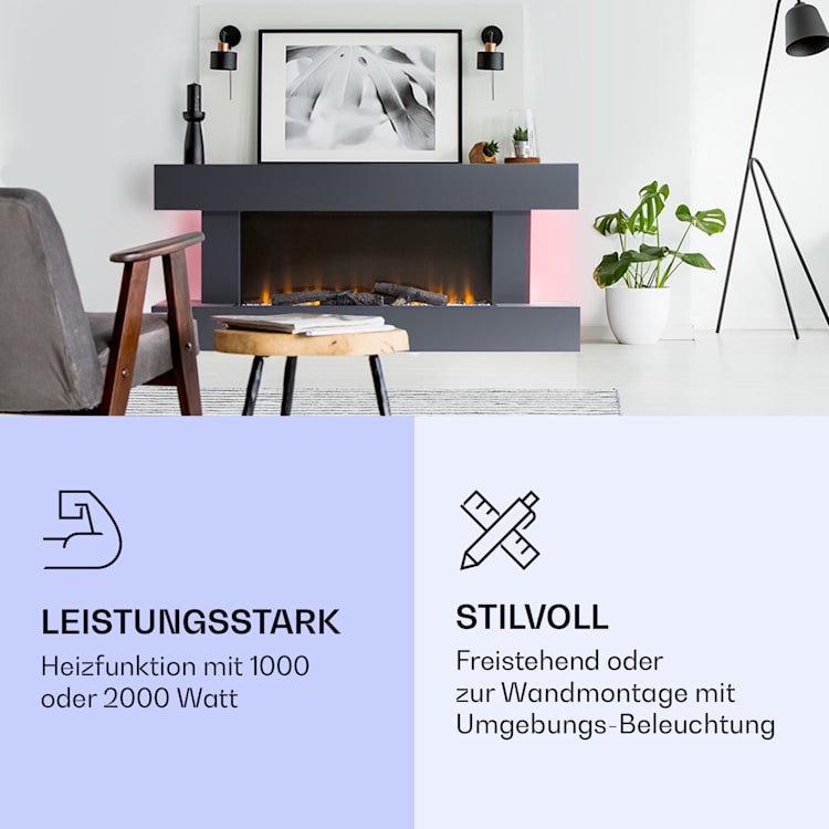Studio Light & Fire 1 Smart Kamin 1000/2000W MDF WiFi-Steuerung Schwarz