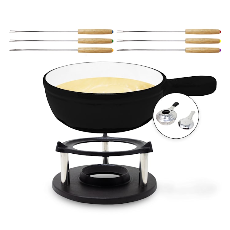 Holsten Fondue Set Pot Stove Burner 6 Forks 1.5 L Cast Iron Black