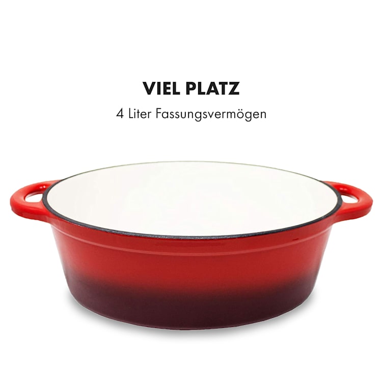 Podolica Bräter 4 Liter Kasserolle Gusseisen emailliert oval zwei Griffe Ø 28 cm | Rot