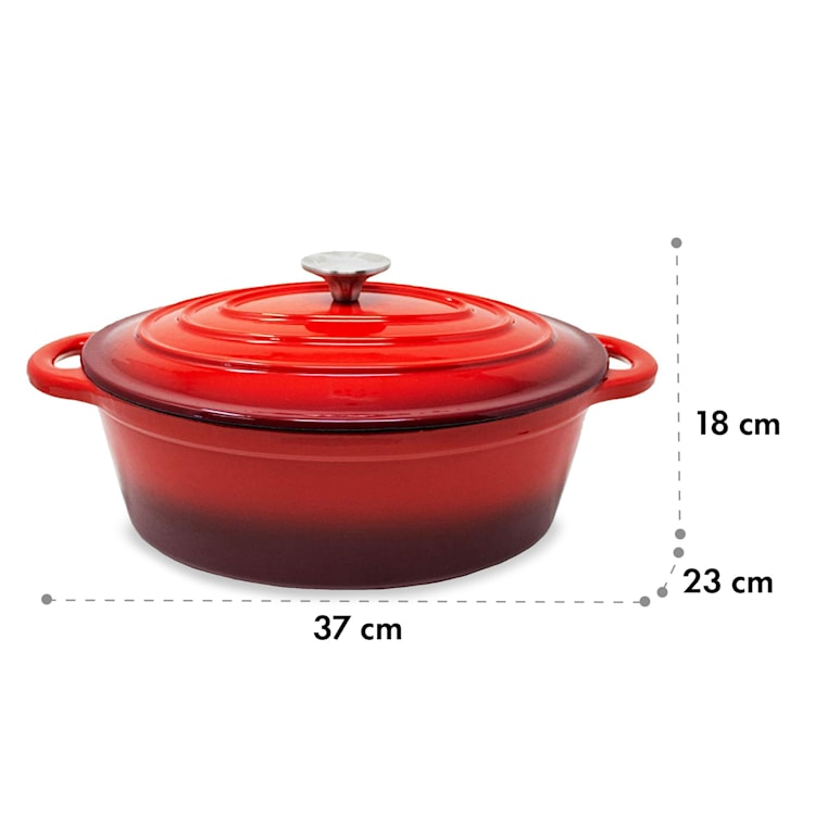 Podolica sauteuse 4 litres Casserole en fonte émaillée ovale deux poignées Ø 28 cm | Rouge