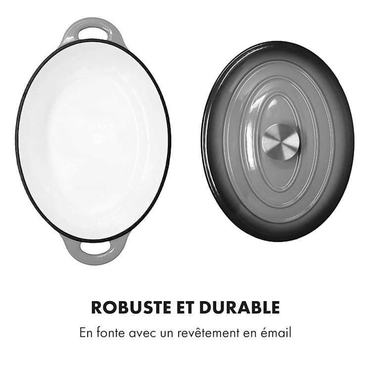 Podolica sauteuse 4 litres Casserole en fonte émaillée ovale deux poignées Ø 28 cm | Gris