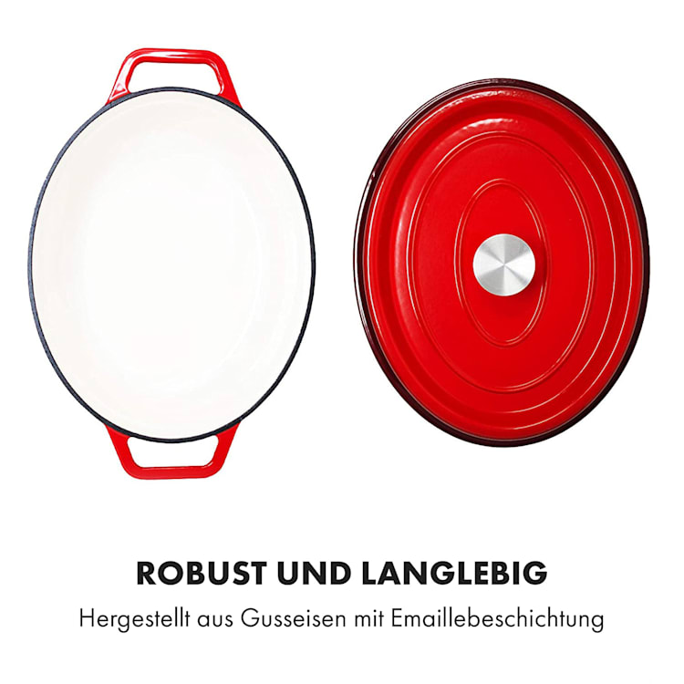 Podolica Bräter 5,5 Liter Kasserolle Gusseisen emailliert oval zwei Griffe Ø 33 cm | Rot