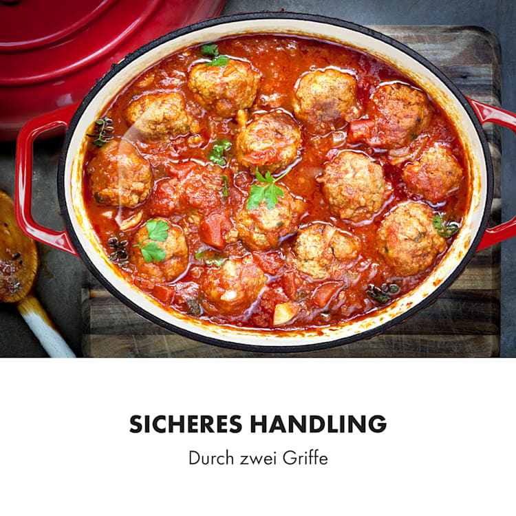 Podolica Bräter 5,5 Liter Kasserolle Gusseisen emailliert oval zwei Griffe Ø 33 cm | Rot