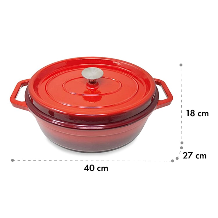 Podolica Roaster 5.5 litres Casserole cast iron enamelled oval two handles Ø 33 cm | Red