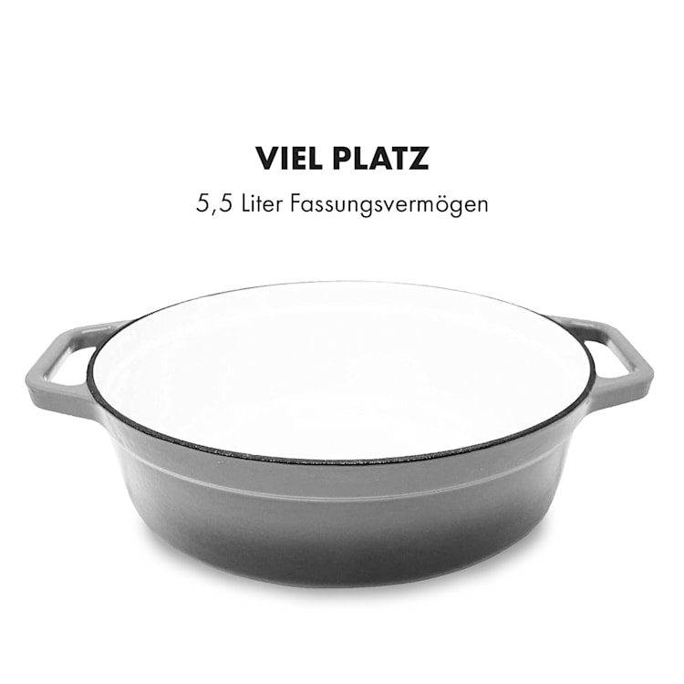Podolica Bräter 5,5 Liter Kasserolle Gusseisen emailliert oval zwei Griffe Ø 33 cm | Grau