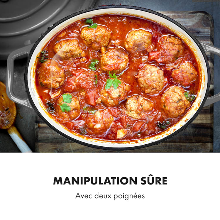 Podolica sauteuse 5,5 litres Casserole en fonte émaillée ovale deux poignées Ø 33 cm | Gris