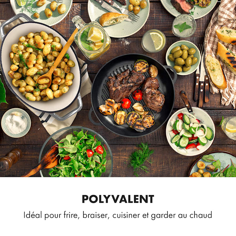 Podolica sauteuse 5,5 litres Casserole en fonte émaillée ovale deux poignées Ø 33 cm | Gris