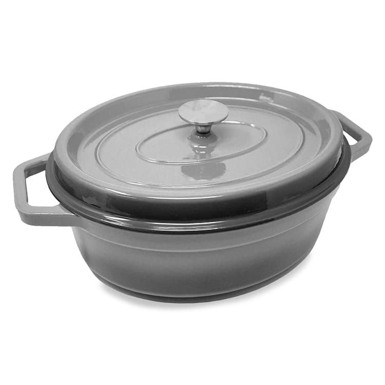 Podolica sauteuse 5,5 litres Casserole en fonte émaillée ovale deux poignées Ø 33 cm | Gris