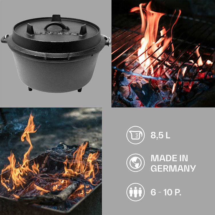Guernsey Premium Dutch Oven 9.0 BBQ-Topf Gusseisen Standfüße Größe L / 9 qt ca. 10 Ltr / 9 qt | mit Füße