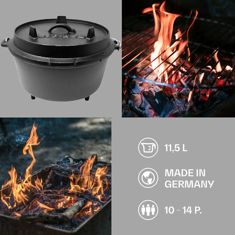 Guernsey Premium Dutch Oven 12.0 BBQ Pot Fonte Pieds de support Taille XL / 12 qt ca. 13,5 Ltr / 12 qt | pieds