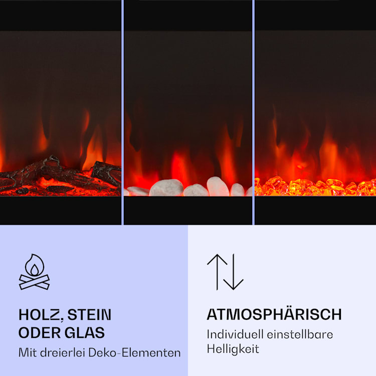 Galeras Elektrischer Wand- und Einbaukamin 1800 W LED 3 Farben Timer 102 x 47 x 13 cm | Schwarz
