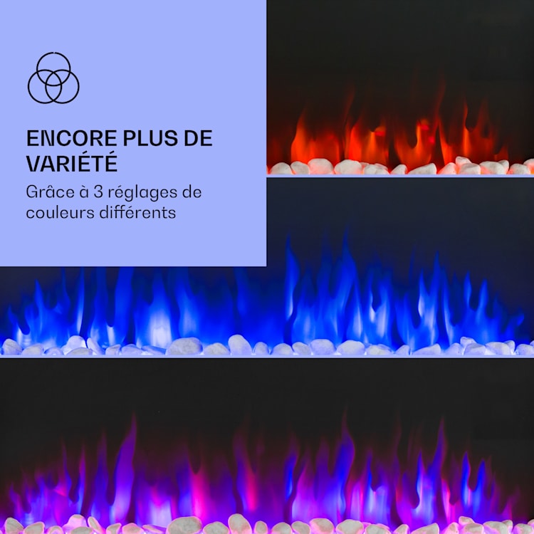Galeras Foyer électrique mural et encastrable 1800 W LED 3 couleurs minuterie 102 x 47 x 13 cm | Noir