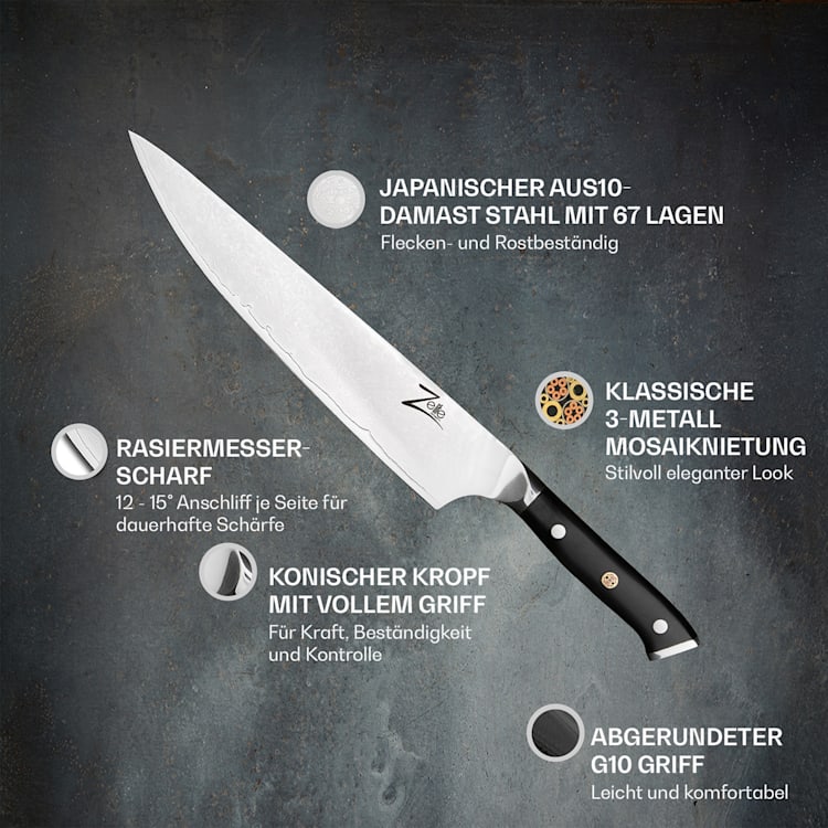 Alpha-Royal Japanese Serie 10" Chefkochmesser Damaszener-Stahl 10" Kochmesser