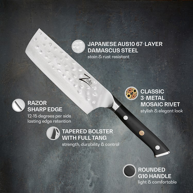Couteau de chef Nakiri de 6" de la série japonaise Alpha-Royal acier de Damas Nakiri knife