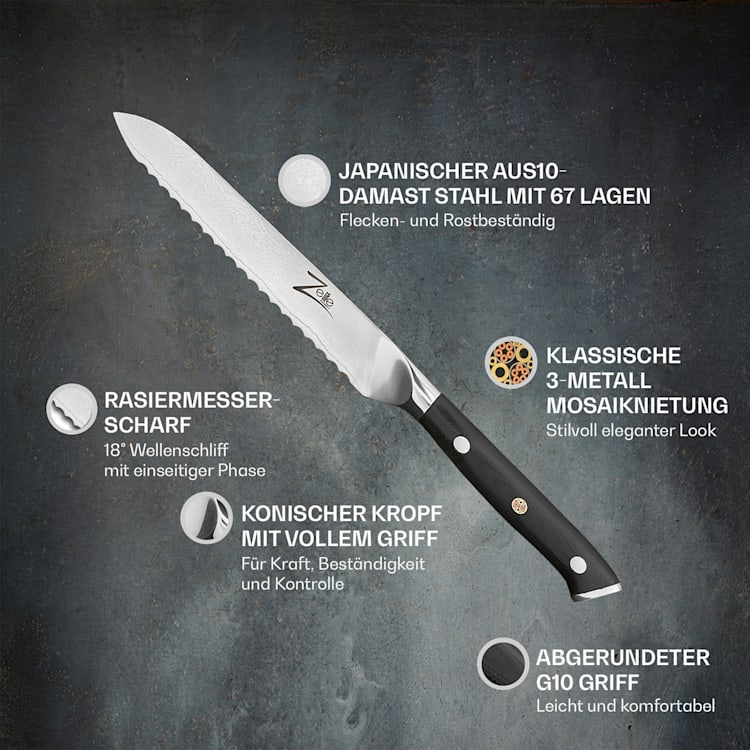 Alpha-Royal Japanese Serie 5,5" Allzweckmesser Wellenschliff Damaszener-Stahl Wellenschliffmesser