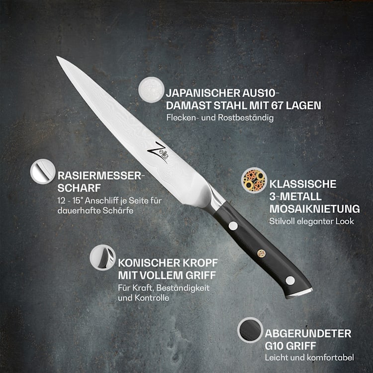 Alpha-Royal Japanese Serie 6" Allzweckmesser Damaszener-Stahl 67-lagig Allzweckmesser