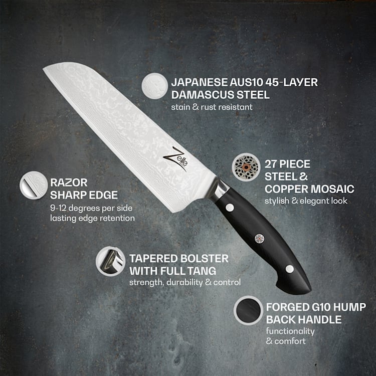 Couteau Santoku de 7" série Executive-Plus 61 HRC acier de Damas Santoku knife