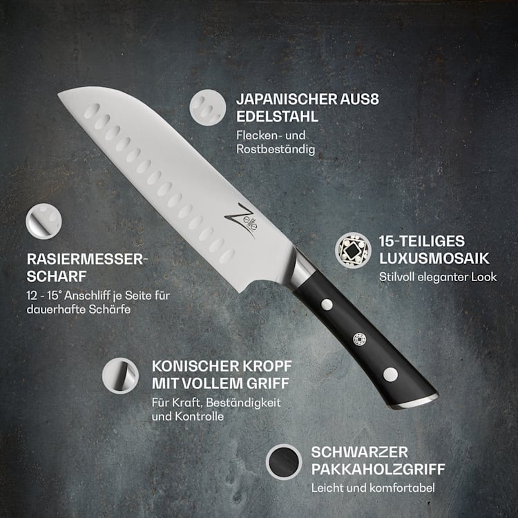 Razor-Edge Serie 7" Santokumesser 59 HRC Edelstahl Santokumesser