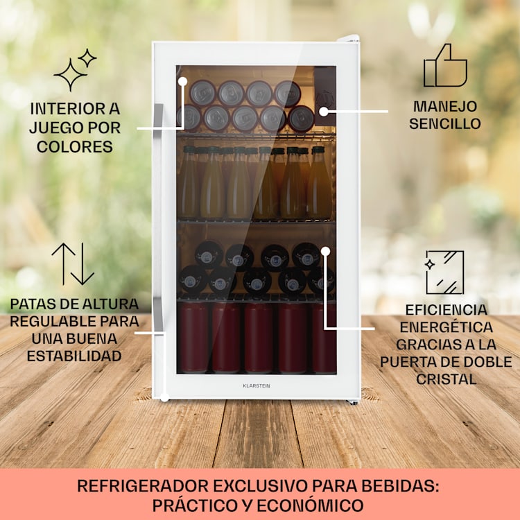Beersafe XXL Quartz Nevera 80 litros 3 estantes Puerta panorámica de cristal con doble aislamiento Blanca 80 L | Quartz