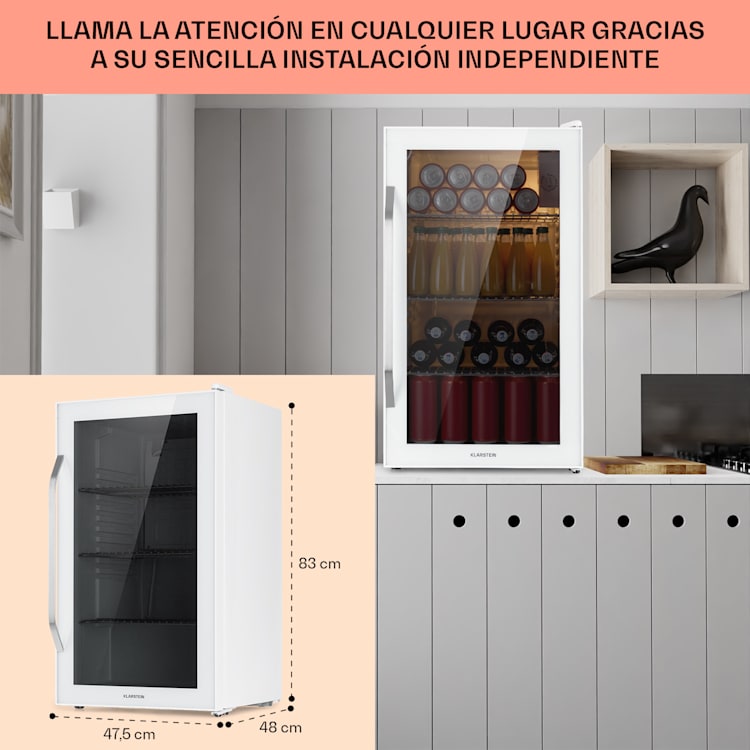 Beersafe XXL Quartz Nevera 80 litros 3 estantes Puerta panorámica de cristal con doble aislamiento Blanca 80 L | Quartz