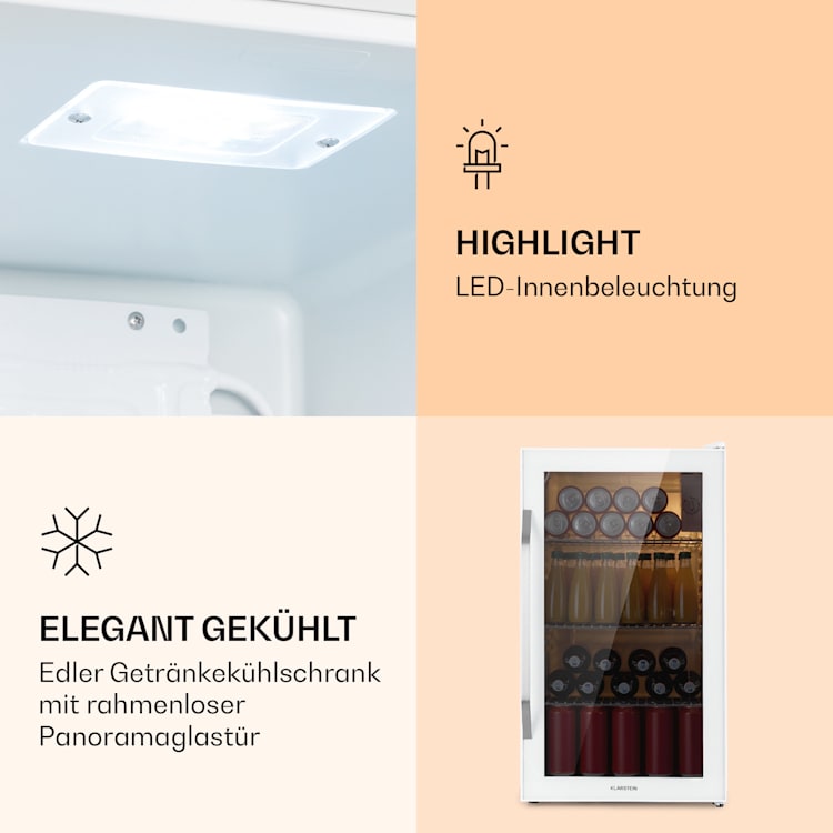 Beersafe XXL Quartz Kühlschrank 80 Liter 3 Böden doppelt isolierte Panoramaglastür weiß 80 Ltr | Quartz