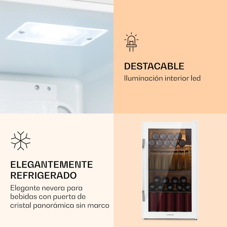 Beersafe XXL Quartz Nevera 80 litros 3 estantes Puerta panorámica de cristal con doble aislamiento Blanca 80 L | Quartz