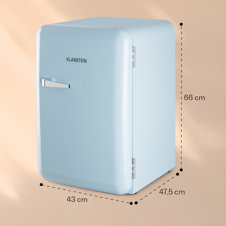 Audrey Retro-Kühlschrank 70 Liter 3 Regale 2 Türfächer Innenbeleuchtung Blau