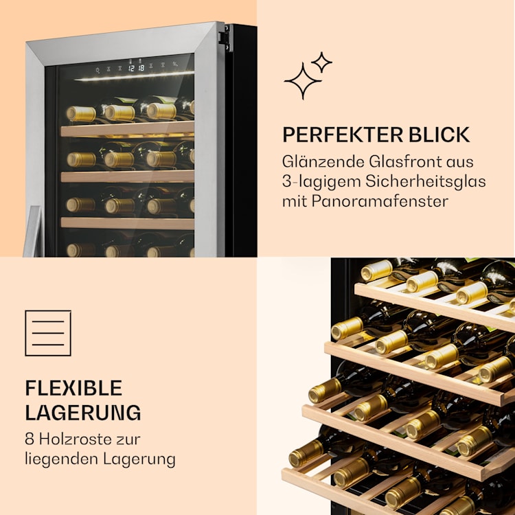 Klarstein Vinamour 77 Duo Weinkühlschrank 191 Liter 5 - 20 °C 2 Kühlzonen 77 Flaschen | 2 Kühlzonen