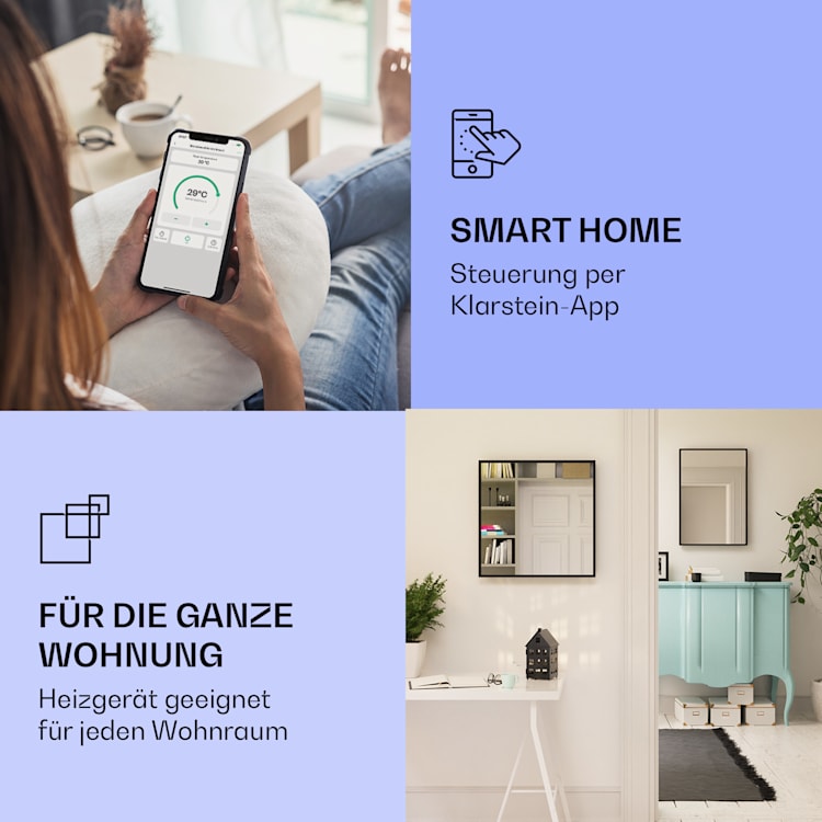 La Palma 750 smart 2-in-1 Heizgerät Infrarot Konvektor 85x60cm 750W Spiegelfront 750 W (60 x 85 cm) | Schwarz