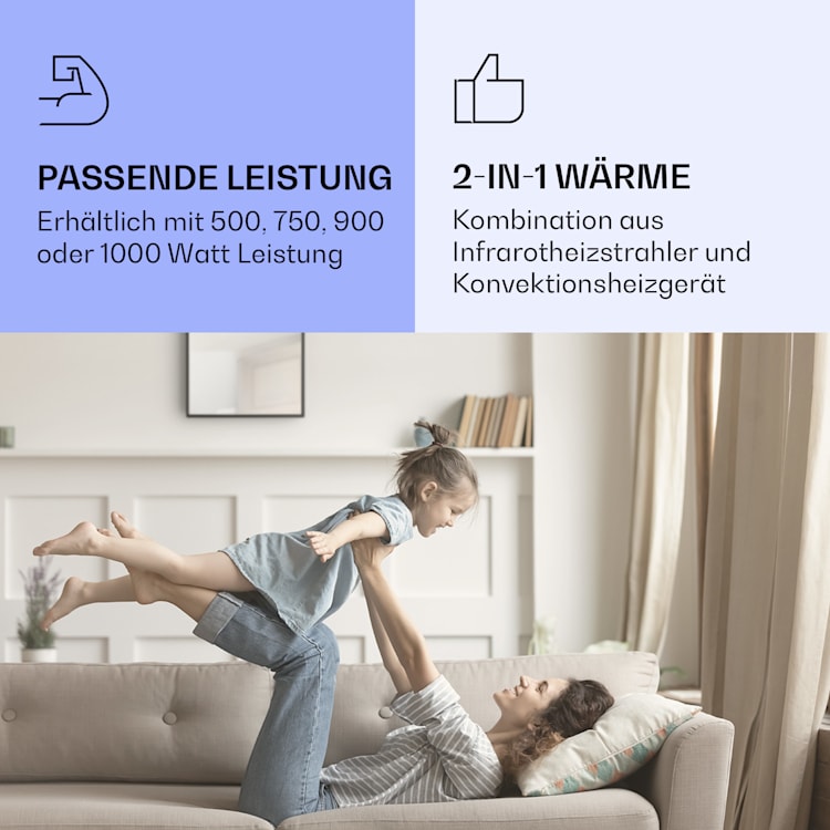 La Palma 750 smart 2-in-1 Heizgerät Infrarot Konvektor 85x60cm 750W Spiegelfront 750 W (60 x 85 cm) | Schwarz