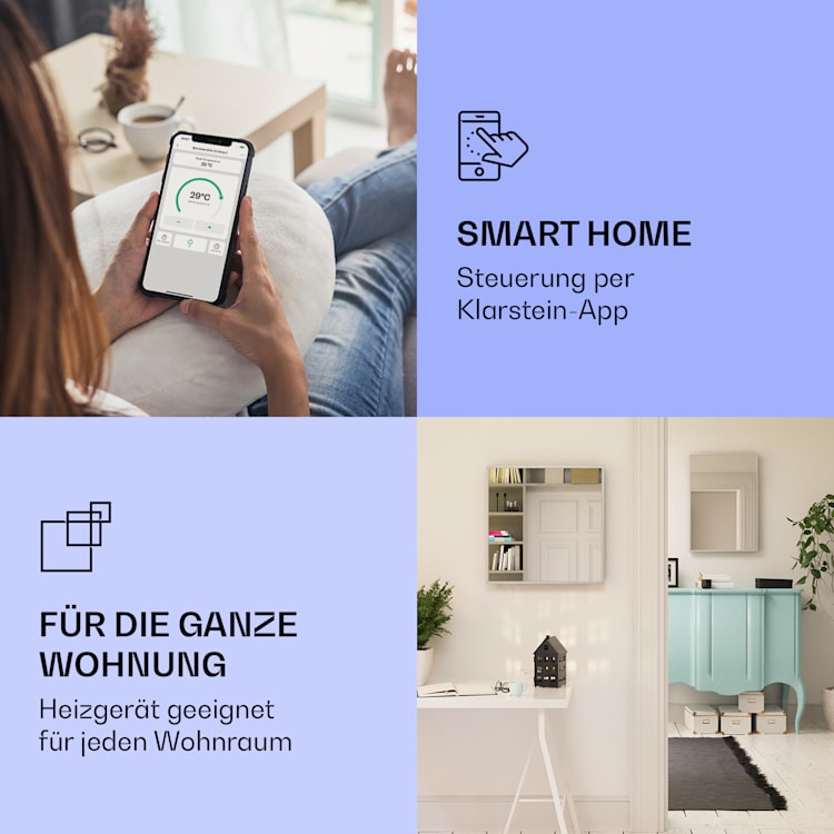 La Palma 750 smart 2-in-1 Heizgerät Infrarot Konvektor 85x60cm 750W Spiegelfront 750 W (60 x 85 cm) | Silber