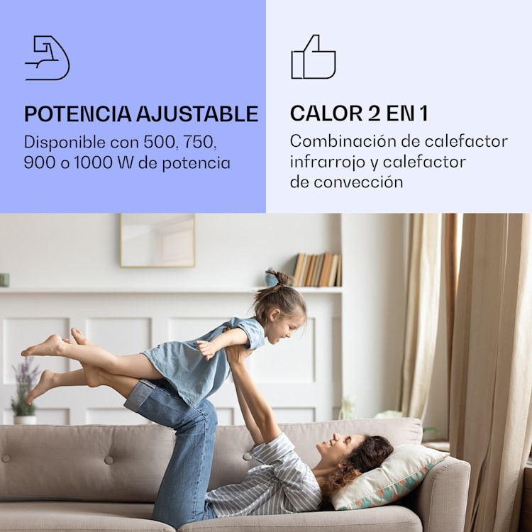 La Palma 750 calentador inteligente 2 en 1 Convector de infrarrojos 85 x 60 cm 750 W Espejo frontal 750 W (60 x 85 cm) | Oro