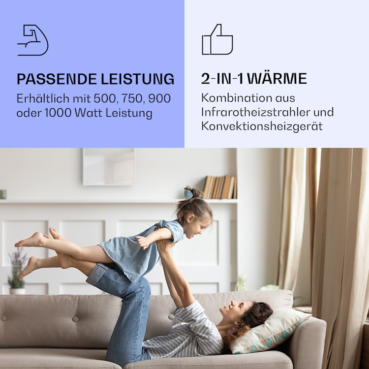 La Palma 1000 smart 2-in-1 Heizgerät Infrarot Konvektor 120x60cm 1000W Spiegel 1000 W (60 x 120 cm) | Weiß