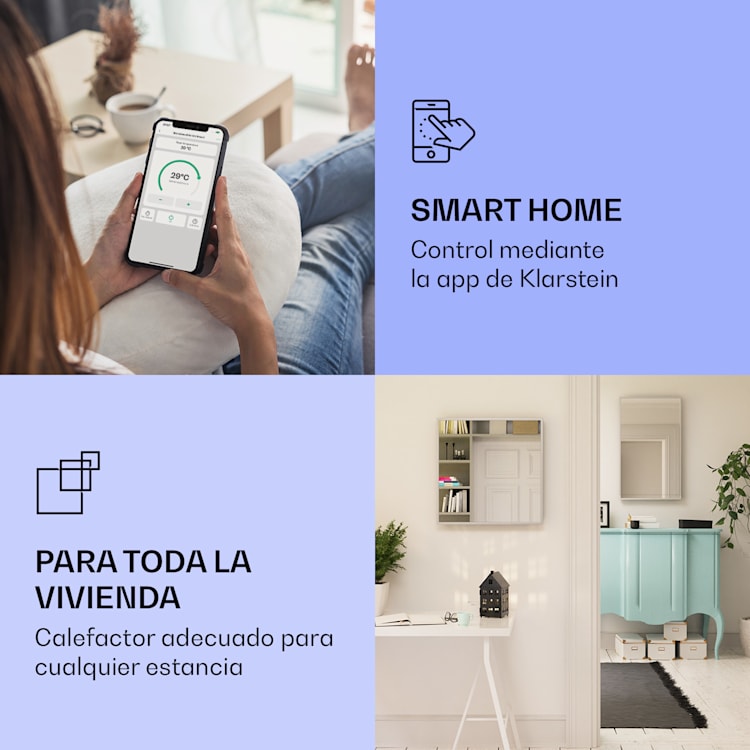 La Palma 1000 calentador inteligente 2 en 1 Convector de infrarrojos 120 x 60 cm 1000 W Espejo 1000 W (60 x 120 cm) | Plata