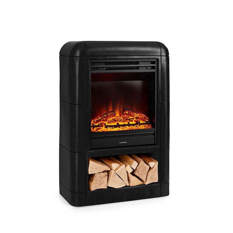 Dukono Elektrokamin 1800 W LED-Flammen Heizlüfter Timer Holzfach Schwarz