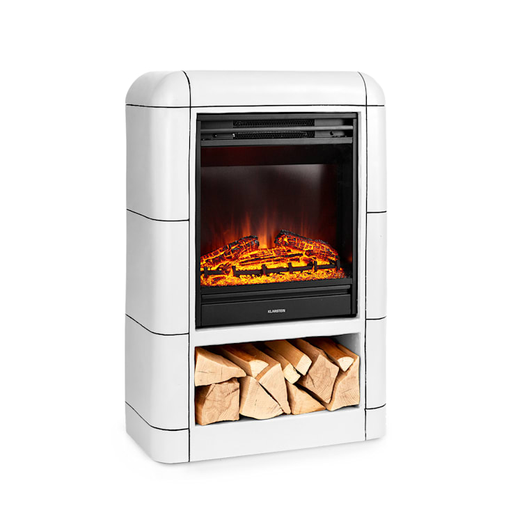 Dukono Elektrokamin 1800 W LED-Flammen Heizlüfter Timer Holzfach Weiß