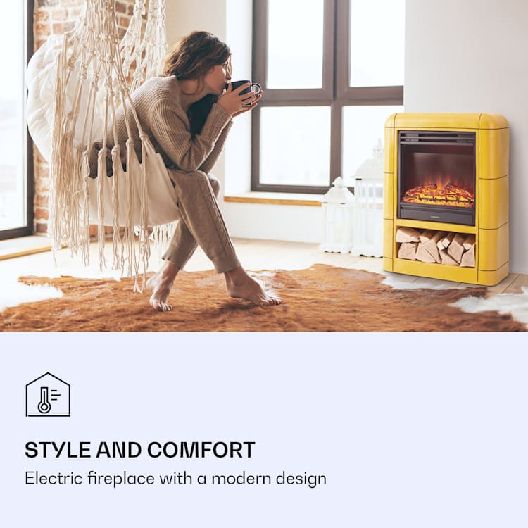Dukono Električni kamin 1800 W LED plamen Časomer Prostor za polena Rumena