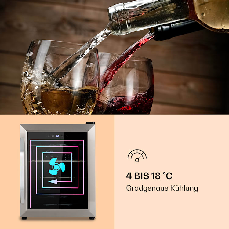 Vinamour 16 Uno Weinkühlschrank 16Fl./42l 4-18°C 41dB Glas 16 Flaschen | 1 Kühlzone