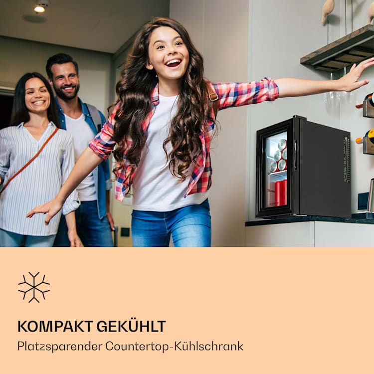 Brooklyn 23 Slim Kühlschrank LED Kunststoff-Einsatz Glastür Schwarz