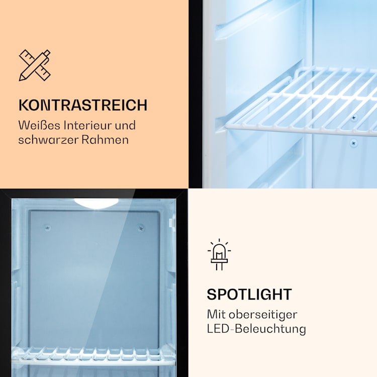 Brooklyn 23 Slim Kühlschrank LED Kunststoff-Einsatz Glastür Schwarz