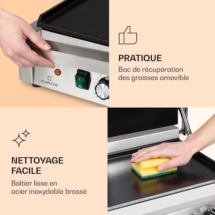Grillexpress 3600 gril de contact Paninimaker 2x1800W acier inoxydable fonte Surface de gril lisse | Acier inoxydable