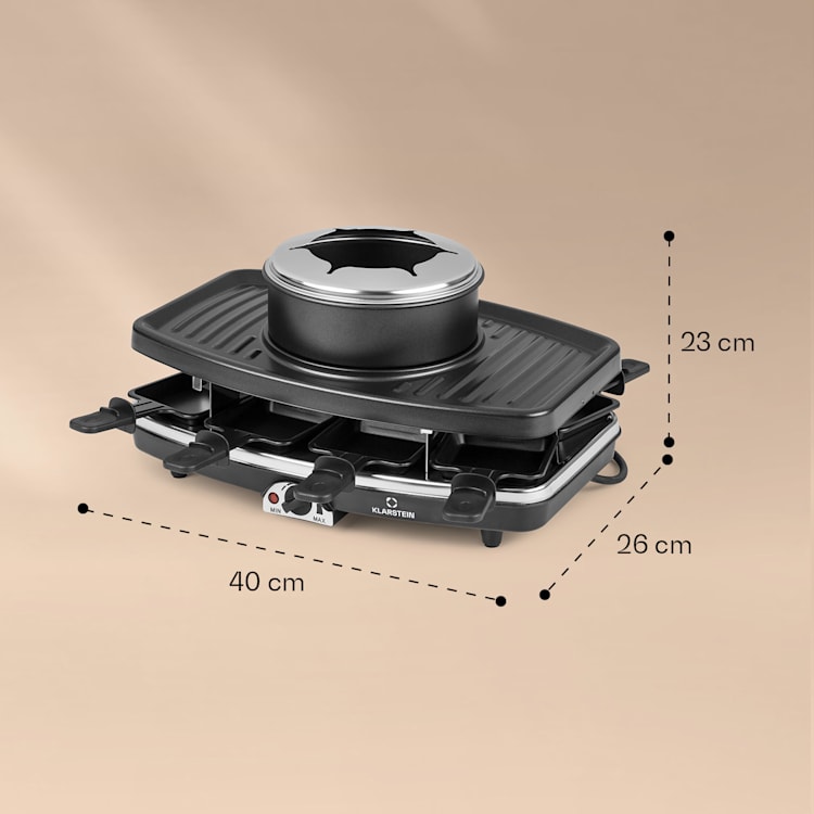 Entrecote 2-in-1 Raclette-Grill & Fondue Naturstein 1100W 8 Personen Untersetzer