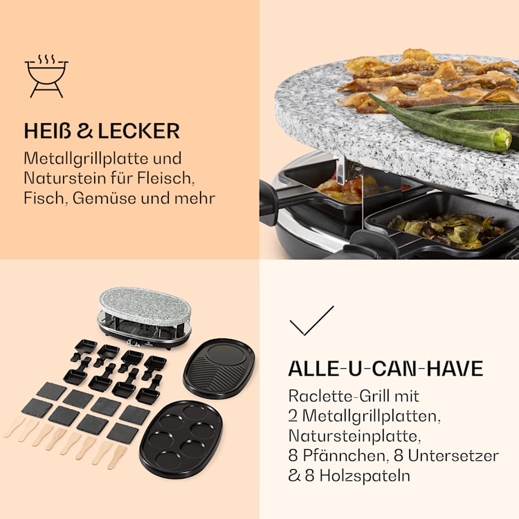 All-U-Can-Grill Raclette Raclette-Grill mit Zubehör 4-in-1 für 8 Personen
