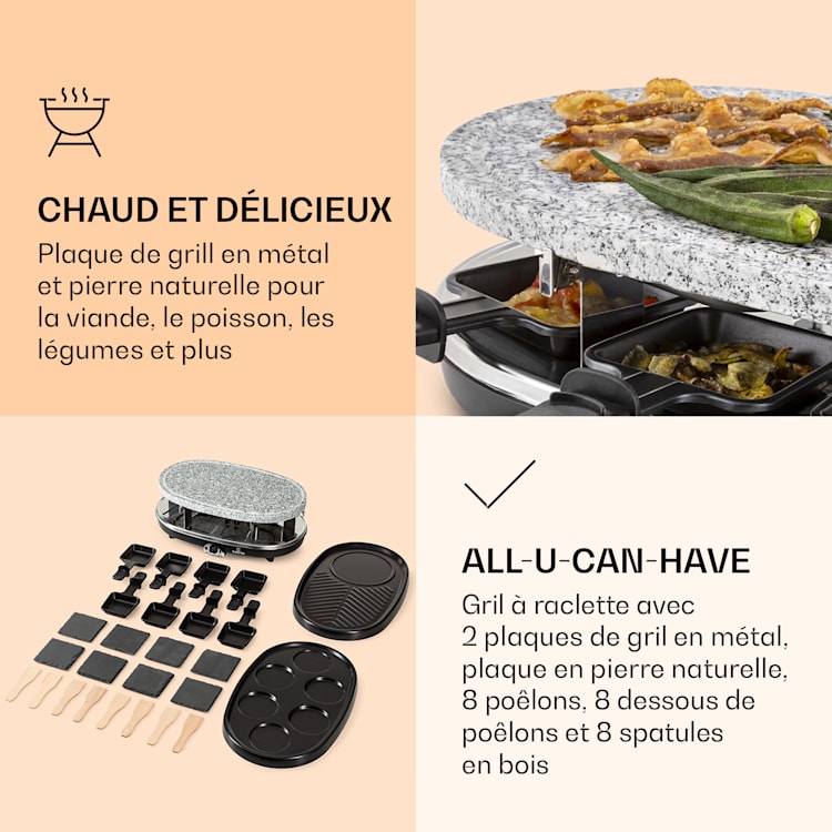 All-U-Can-Grill Appareil à raclette avec accessoires 4-en-1 pour 8 personnes